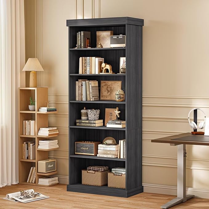 70.8" Tall Black Bookshelf, Farmhouse Modular Bookcase with 6-Tier Adjustable Shelves, Large Storage Cabinet for Home Office, Living Room, Set of 3