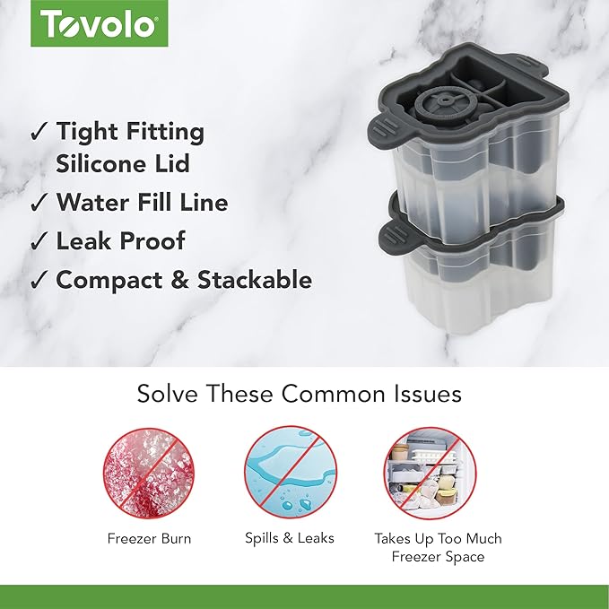 Tovolo Ice Cubes Mold Pack of 2 Large Craft Ice Molds for Whiskey Bourbon Cocktails, Easy Fill No Leak Silicone Ice Molds Gift for Him Stackable Dishwasher Safe BPA Free Heart Ice