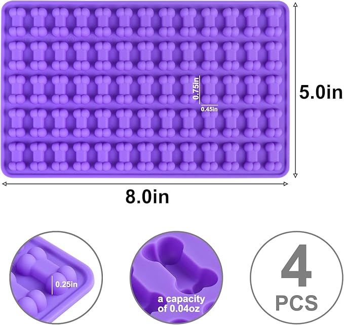 Palksky Dog Treat Molds Silicone, 4Pcs 65 Cavities Mini Bone Mold for Baking and Freezing