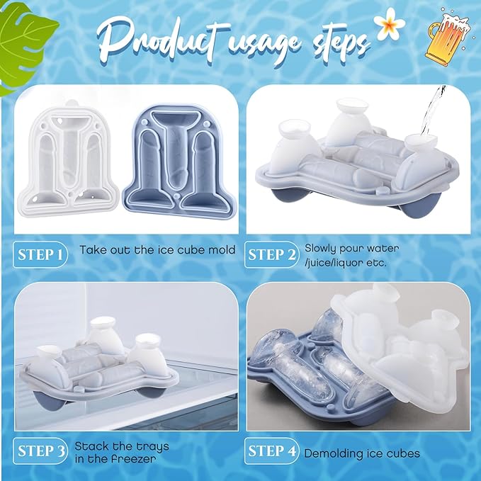 Hoolerry Ice Cube Molds Cube Trays Fun Shapes Silicone Ice Ball Maker with Lid for Whiskey Cocktails Juice Drinks Beverage Crafting Accessories White Elephant Gifting(Blue,Classic Style)