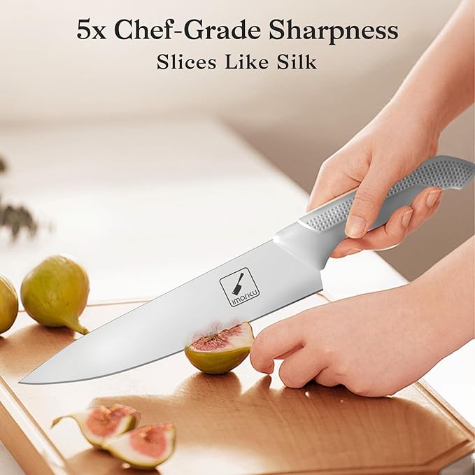 imarku Kitchen Knife Set, Japanese Knives Set For Kitchen, Stainless Steel Knife Set With Block, Kitchen Gadgets, White, Anti-Slip Handle, Dishwasher Safe