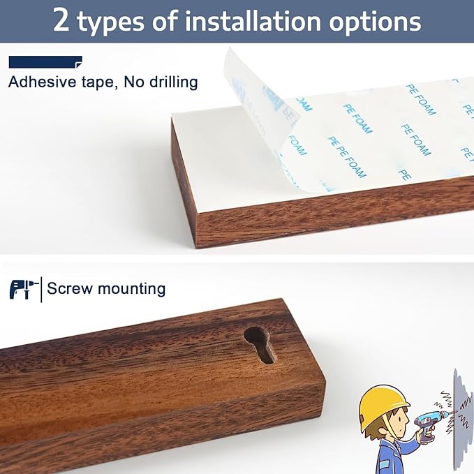 Dmore magnetic knife holder for wall—with 2 hooks, No Drilling 20 Inch walnut knife magnetic strip, Powerful knife magnet rack, include Adhesive Tape and screws for Knives, Utensils, and Tools