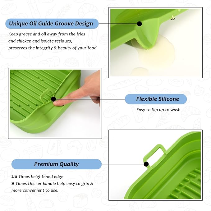 [2 Pack] Silicone Air Fryer Liners Square - Reusable Airfryer Silicone Basket - Easy to Clean Air Fryers Silicone Pot for 5.8 to 8 Qt Large Air Fryer Baking Tray Oven Accessories, 8.5 Inch