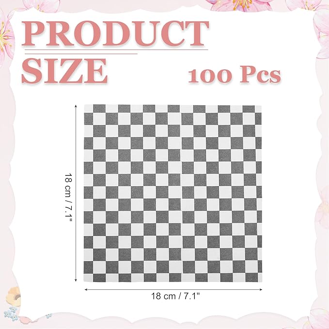 PATIKIL 7.1" x 7.1" Waxed Paper Sheets, 100Pcs Square Pattern Oil-absorbing Dry Food Wrapping Paper for Bakery Coffee Shop Home Baking Kitchen DIY, Black
