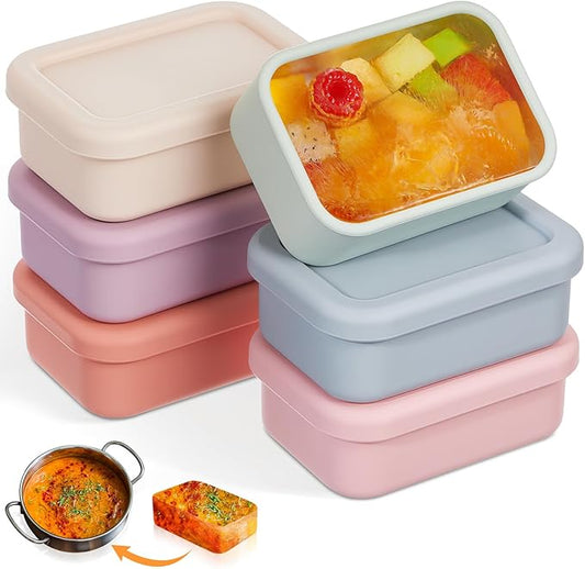 6 Packs 1 Cup Silicone Soup Freezer Molds with Lid Silicone Soup Freezer Trays Rectangle Reusable Food Preserving Tray Freezing Sauces Stews(Multiple Color)