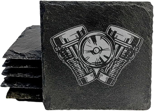 Power & Protection: V-Twin Engine Coasters for Your Ride - Square Slate - Set of 5