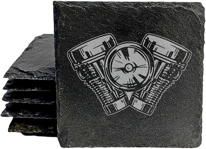 Power & Protection: V-Twin Engine Coasters for Your Ride - Square Slate - Set of 8