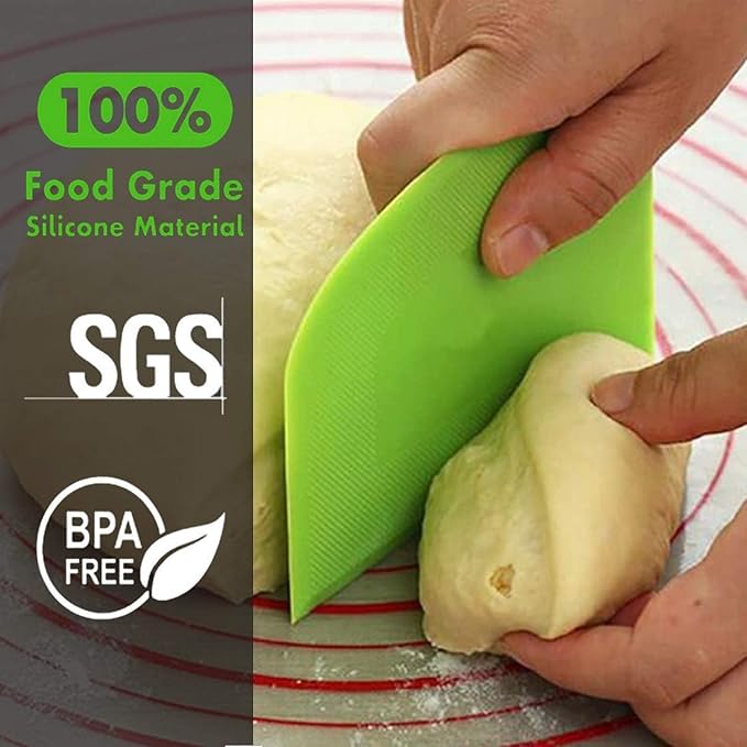 SURDOCA Dough Scraper Bench Scraper - 3P 8.3x5.5" Plastic Flexible Bowl Scraper, Sharp Edge & Angles Cake Scraper. Non-Slip Bakeware Decorating Tools Sculpting & Modeling Tools - Green+Pink+Green
