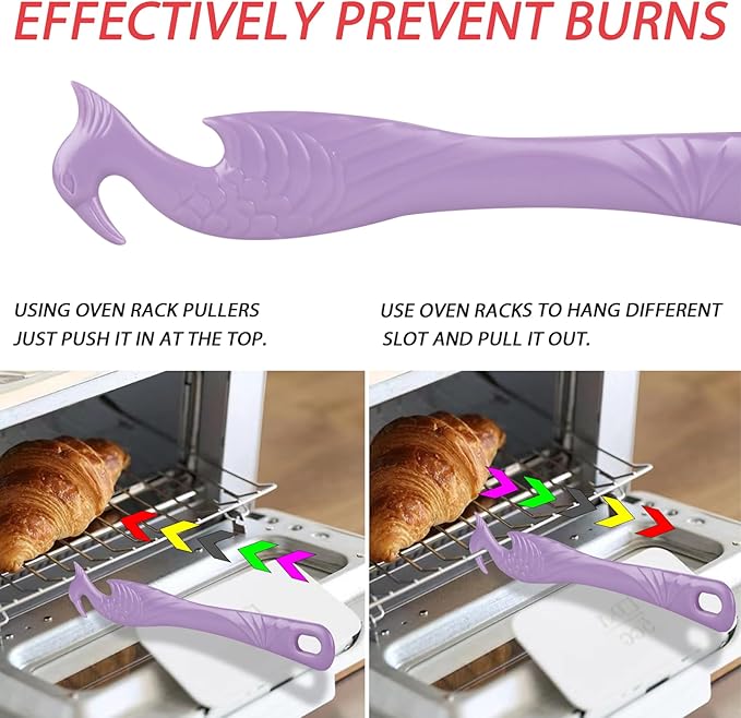 Oven Rack Push Pull Tool 2-Pack (11 Inch) - Longer Handle Suitable for Toaster Oven, air Fryer, Toaster (violet)