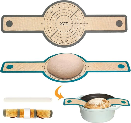 XCZ 2 PCs Silicone Bread Sling Dutch Oven Non-Stick & Easy Clean Reusable Silicone Bread Baking Mat. With Extra Long Handles Bread Baking Sheet Liner