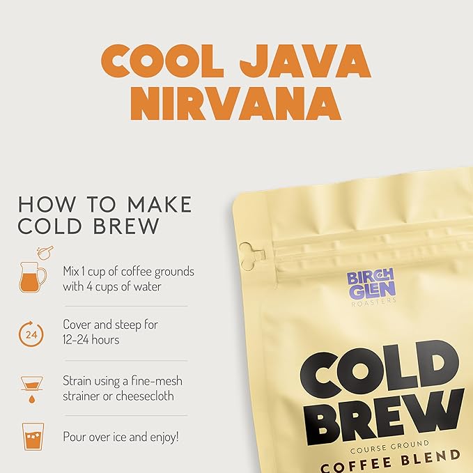 Birch Glen Roasters Cold Brew Coffee | Flavored Coarse Ground Coffee | Medium Roast | Artisanal Roasting | 100% Arabica |1 LB Bag | Amaretto Royale