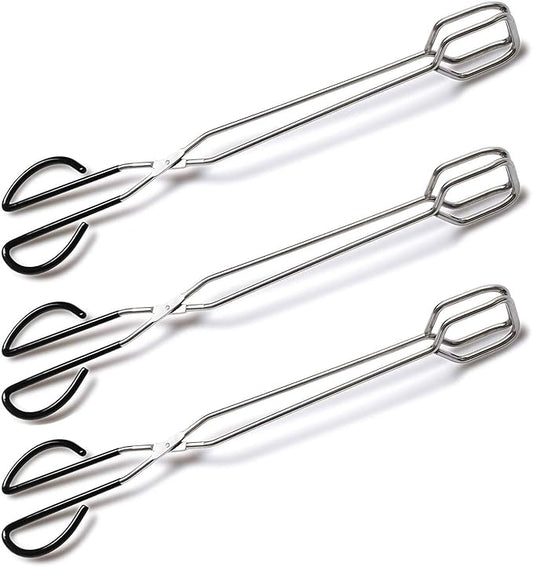 3Pcs 16 Inch Extra Long Stainless Steel Kitchen Scissor Tongs, Non-Slip Comfortable Red Grip, Heat Resistant for BBQ and Cooking