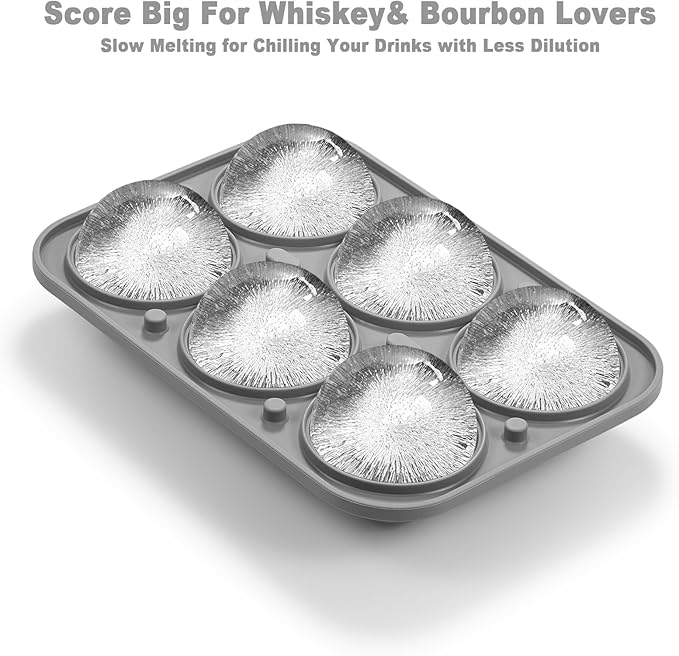 Nax Caki 3D Round Ice Cube Tray, Large Ice Ball Maker Silicone Fun Shapes Whiskey Ice Mold with Funnel for Cocktails, Bourbon,Brandy, Whiskey Gifts for Men