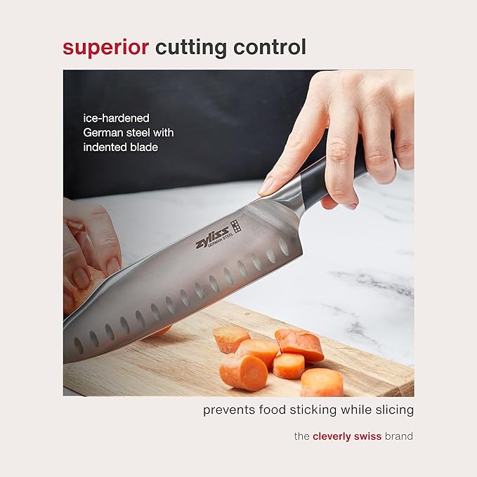 Zyliss Comfort Pro Santoku Knife - Ice Hardened Stainless Steel Kitchen Knife - Tarnish-Free and Rust-Resistant Kitchen Cutlery with Antibacterial Handle - Black/Stainless Steel - 7 inches