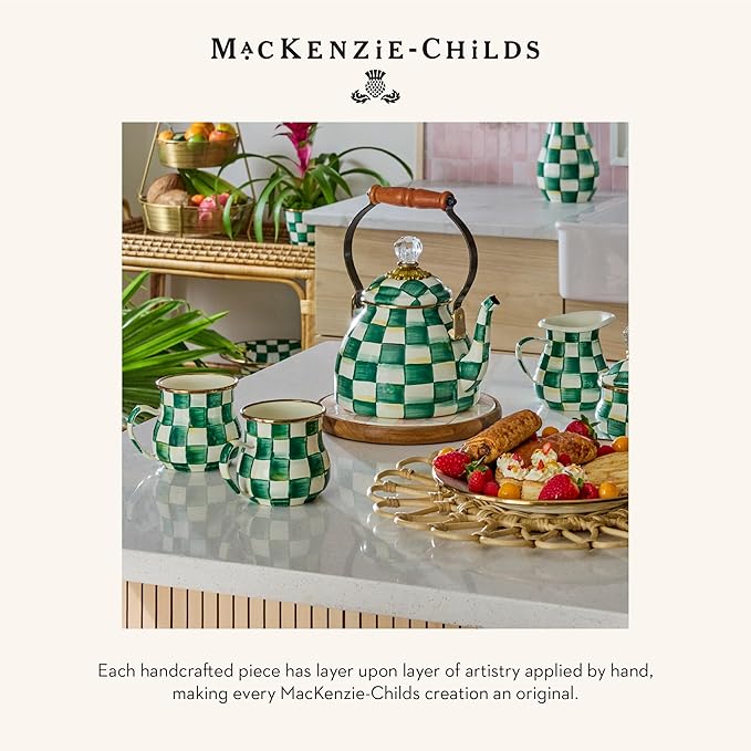 MACKENZIE-CHILDS Demi Enamel Canister, Kitchen Storage Container with Lid, Green-and-White Emerald Check