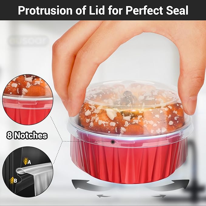 EUSOAR Mini Cake Pans with Lids, 200pcs 5oz Disposable Foil Cups with Lids for Creme Brulee Flan Cheesecake Dessert, Mini Aluminum Baking Mold Container for Wedding Party Single Serving Holiday