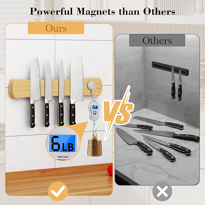 Magnetic Knife Holder for Wall, 16 Inch Bamboo Knife Strip with Strong Magnetism, Kitchen Accessories Organizer, Housewarming Gifts for New Home, Storage Space Saver for Apartment/Rv/Farmhouse