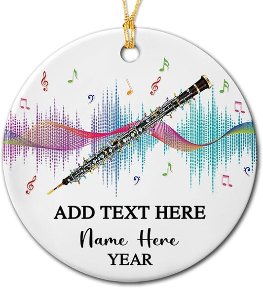 Personalized Oboe Instrument Ceramic Ornament, Customized Text Year Name Oboist/Oboe Musical Player Christmas Ornaments Gift for Women Men Friends Kids, Oboes Musical Lover Appreciation Ornament
