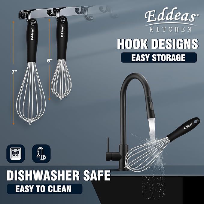 Mini Whisks - 600°F Heat Resistant Small Whisks For Cooking, Heavy Duty Stainless Steel Kitchen Balloon Tiny Whisk, Suitable for Egg, Espresso, Hot chocolate, sauces （7" & 5.5 inch ）