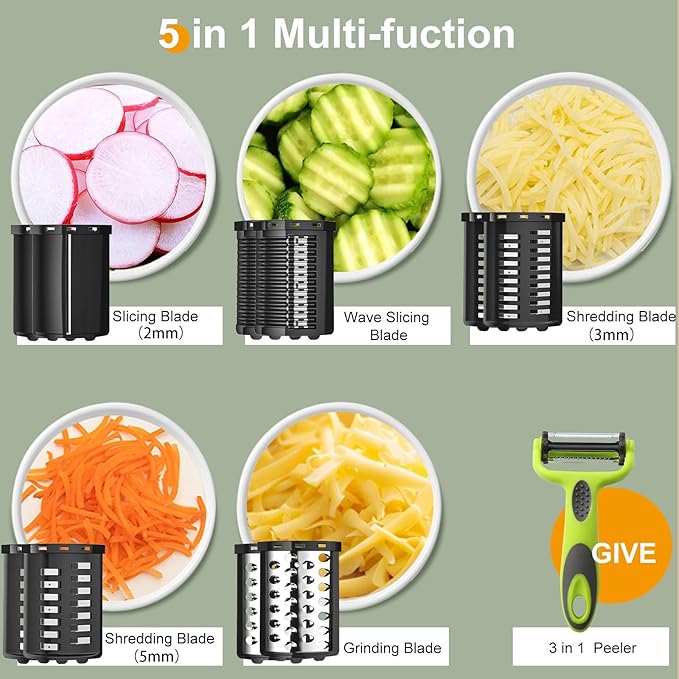 Electric Cheese Grater, 5 in 1 Salad Maker with Stainless Steel Blades, 350W Electric Slicer Shredder/Slicer, Electric Salad Machine for Cheeses, Fruits, Vegetables