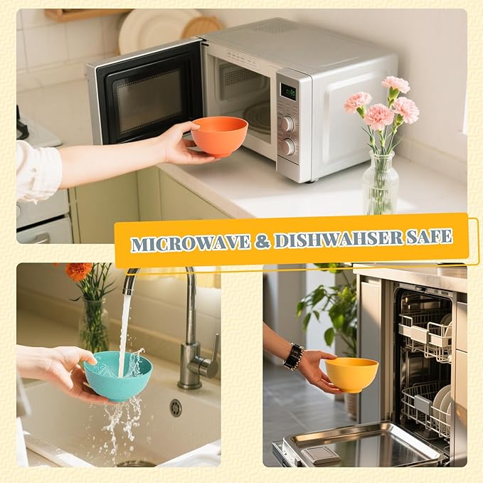 Homienly Wheat Straw Small Bowls, Unbreakable Dessert Bowls 8 PCS, 10 OZ Small Plastic Bowl for Kitchen, Microwave & Dishwasher Safe Mini Bowl for Snack, Ice Cream, Yogurt,Portion Control(Multi)