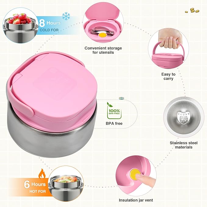 Game Bento Box for Kids, Lunch Box with Thermo(9oz Food Jar), Folding Spoon, Removable Divider & Sauce Cup, Lunch Box Kids for School,Travel, BPA-Free & Realistic Shape (Pink)