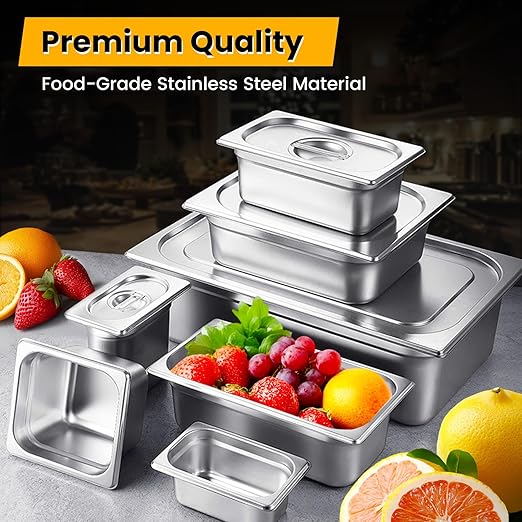 1/2 Hotel Pans 6 Inch Deep Stainless Steel Food Pan - Anti-Jam 6 Pack Steam Table Pan Set for Catering, Buffet Use, Kitchen Prep