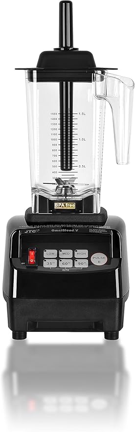 OmniBlend Omni-Q Commercial Blender with Full Sound Enclosure Shield, Quiet Heavy Duty 3-Speed, Self-Cleaning, Includes Multifunctional 2-in-1 Wet Dry Blades, 1.5 Liter Jar (Black)
