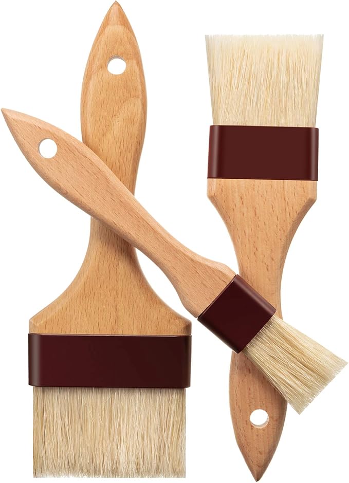 Boao 4 Pieces Natural Bristle Pastry Brush Beech Wooden Handle Basting and BBQ Brushes for Cooking, Butter, Oil, Egg, Marinade, Grilling, Baking, Kitchen Food (1 Inch, 2 Inch, 3 Inch)