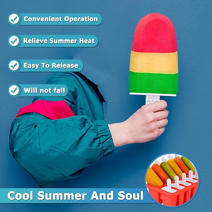 Silicone Popsicle Molds 12-cavity, DIY Ice Pop Mold for Kids Adult Teens, BPA Free Ice Cream Molds for Party Yogurt Juice Smoothies Sticks