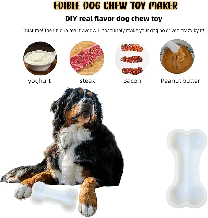 Large Silicone Dog Bone Mold 2 Pack - Large Bone Shaped Ice Cube Trays, Dishwasher Safe Non-Stick Freezer & Oven Mold for Frozen Treats, Baking, Dog Chews (White)