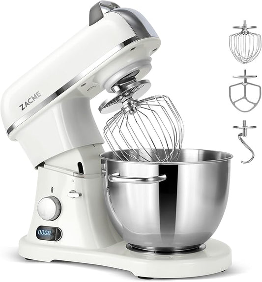 ZACME 8.4QT Commercial Stand Mixer 800W with NSF Certified and Aluminum Die Casting, Mixers Kitchen Electric Stand Mixer with Stainless Steel 8L Bowl, Dough Hook, Whisk and Beater, Porcelain