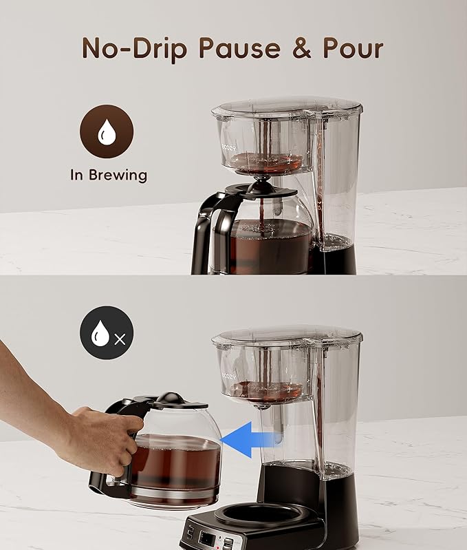 ecozy 12-Cup Programmable Coffee Maker with Electric Coffee Grinder Combos, Drip Coffee Machine with Pause & Pour Function, Auto Shutoff, Keep Warm, Brezzano DuoSet