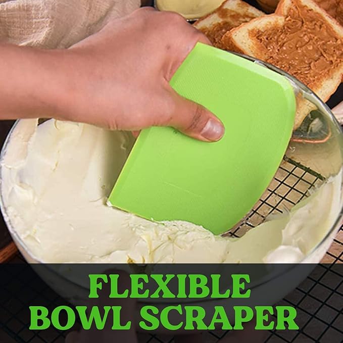 SURDOCA Dough Scraper Bench Scraper - 3P 8.3x5.5" Plastic Flexible Bowl Scraper, Sharp Edge & Angles Cake Scraper. Non-Slip Bakeware Decorating Tools Sculpting & Modeling Tools - Pure Blue