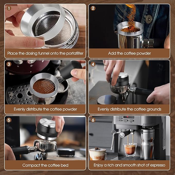 58mm Espresso Accessories Kit, Coffee Distributor and Tamper Leveler, WDT Tool and Dosing Funnel Set Fits 58 mm Espresso Machines and Portafilters