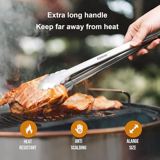 Grill Tongs, 17 Inch Extra Long BBQ Tongs, Heat Resistant 600 Degrees Stainless Steel tongs, Kitchen Metal Locking Tongs for Cooking, Grilling, Outdoor Barbecue