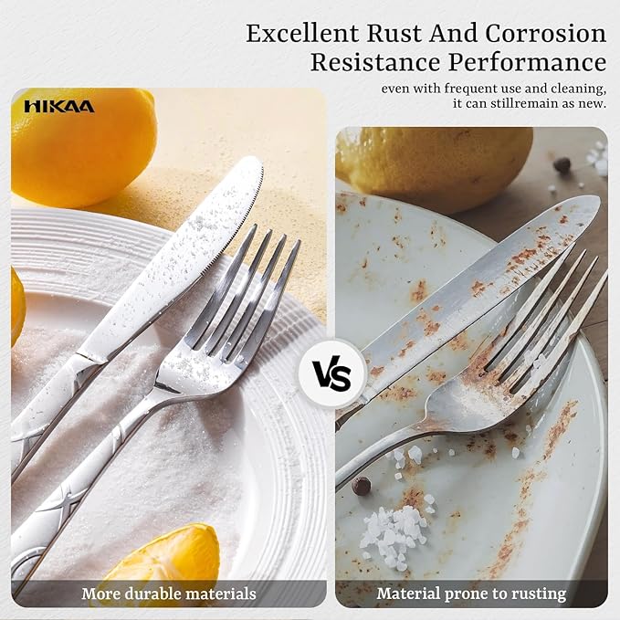 HIKAA Silverware Set, 30-piece Stainless Steel Flatware Set Cutlery Set for 6, for Kitchen, Home, Wedding, Party, Mirror Polished and Dishwasher Safe