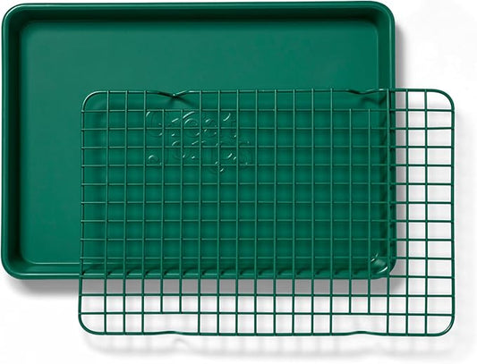 Great Jones Little Sheet Pan & Little Chill Rack Set (Broccoli) | 13.5 x 9.5 Heavy-Duty Nonstick Pan & Cooling Rack | Baking Tray & Wire Rack for Cooking, Baking, Roasting | Oven & Dishwasher Safe
