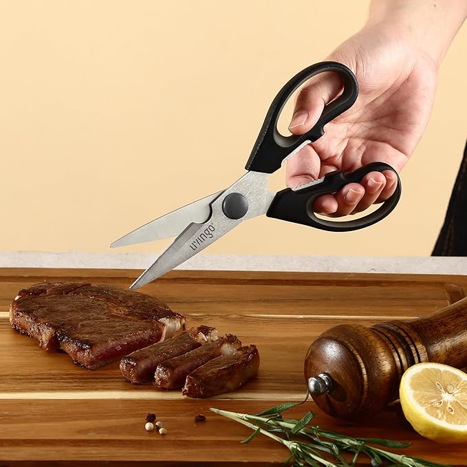 LIVINGO 7.5" Kitchen Scissors All Purpose for Sharp Cutting Small Bones & Vegetables, with Nutcracker Grip Comfortable, Heavy-duty Food Shears for Home Cooking