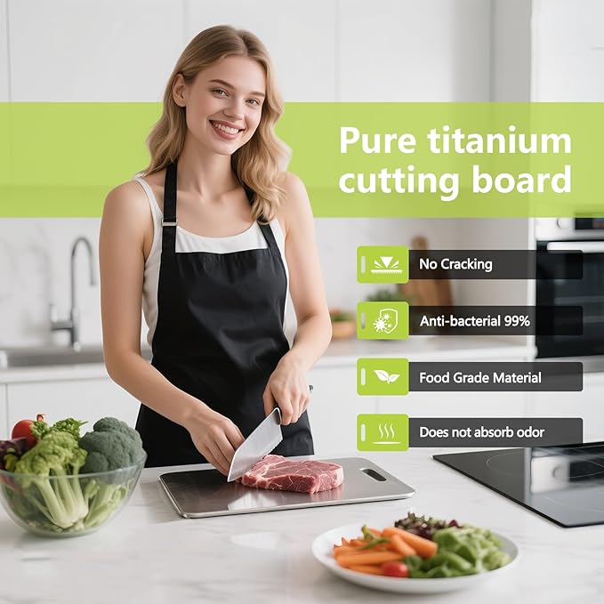 Titanium Cutting Boards For Kitchen, 100% Pure Cut Titanium Cutting Board, Food Grade Quality, Double-sided non-toxic, Easy To Clean, Dishwasher Safe And Will Not Absorb Odors(12L*9W)