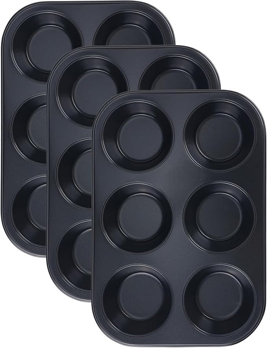 Muffin-Pan for Baking, Nonstick Cake Pan 12 Cups, 3 Pack Cup Premium Cheesecake Pans, Cupcake Baking Pan for Oven 10.4 * 7.1 * 1.2in Black