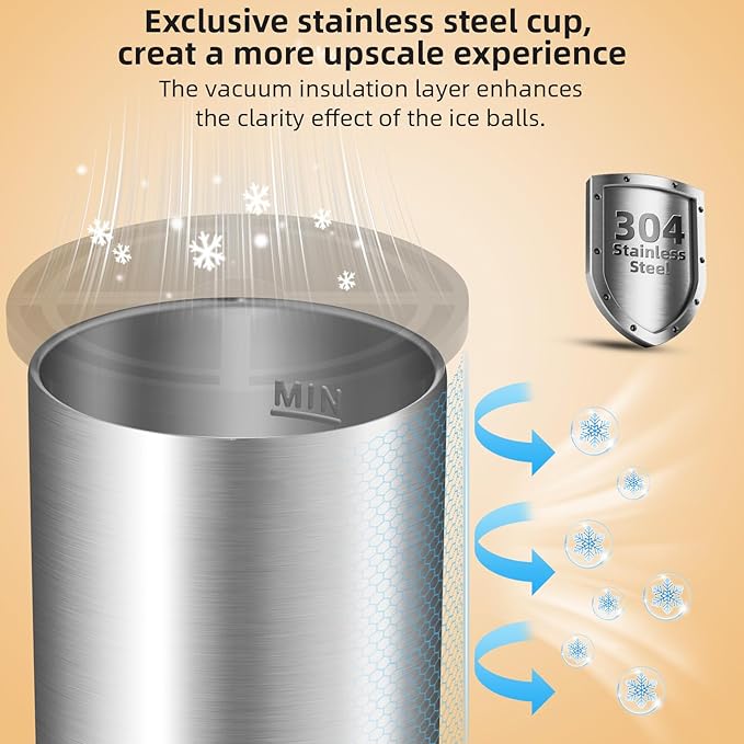 Clear Ice Cube Maker, 2.5 Inch Stainless Steel Crystal Large Clear Ice Ball Maker, Silicone Ice Cube Mold for Cocktails, Drinks & Bourbon, Whiskey Gifts for Men, Metal Color
