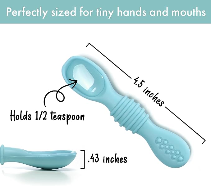 PrimaStella Silicone Chew Spoon Set for Babies and Toddlers - Safety Tested - BPA Free - Microwave, Dishwasher and Freezer Safe - Seaside Palette