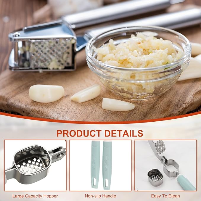 uxcell 2pcs Garlic Press, 7.7 Inch Stainless Steel Garlic Crusher and Peeler for Home Cooks and Professional Chefs, Pink