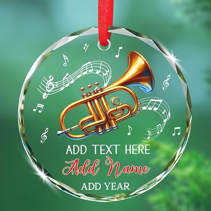 Cornet Players Xmas Glass Ornaments, Personalized Text & Name Cornet Christmas Ornament Gifts For Musical Instrument Lover, Cornetist Ornament Christmas 2025, Custom Music Lover Glass Ornaments Decor