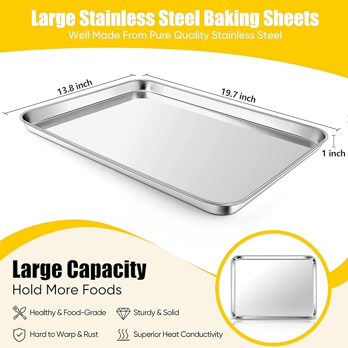 Homikit 1 Pack Baking Sheet, 20 x 14 Inches Stainless Steel Large Cookie Pan, Heavy Duty Metal Sheet Tray for Oven Baking Roasting Cooking, Rustproof & Nonstick, Dishwasher Safe