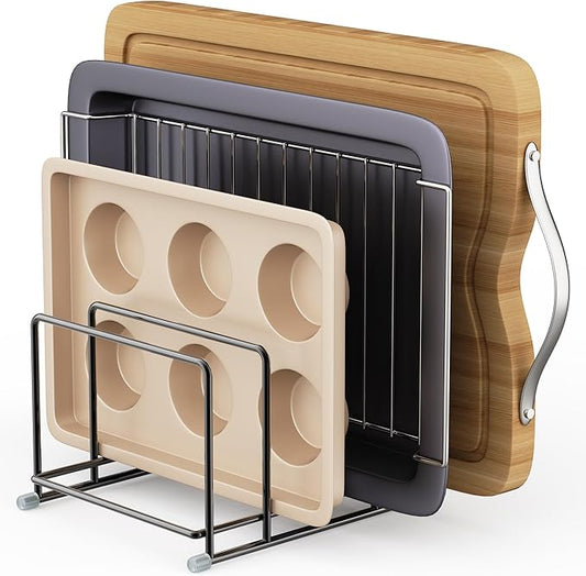 Cutting Board Organizer-1.6in Wide Kitchen Cutting Board Holder Stand for Pan,Baking Sheets,Cookie Sheets with 4 Slots,Baking Sheet Oragnizer(1PC-Medium)