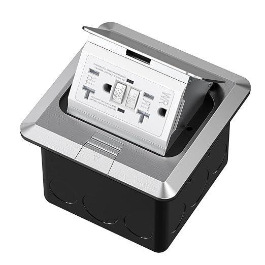KYHSHJ Pop Up Floor Electrical Outlet with 20 Amp Stainless Steel GFCI Tamper Receptacle Outlet， Corrosive Resistant Hardware，ETL Listed,Silver
