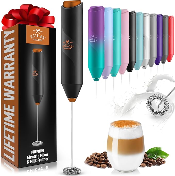 Zulay Kitchen FrothMate Powerful Milk Frother Portable & Compact Handheld Foam Maker Lattes, Cappuccinos (Black with Copper, Froth Mate)