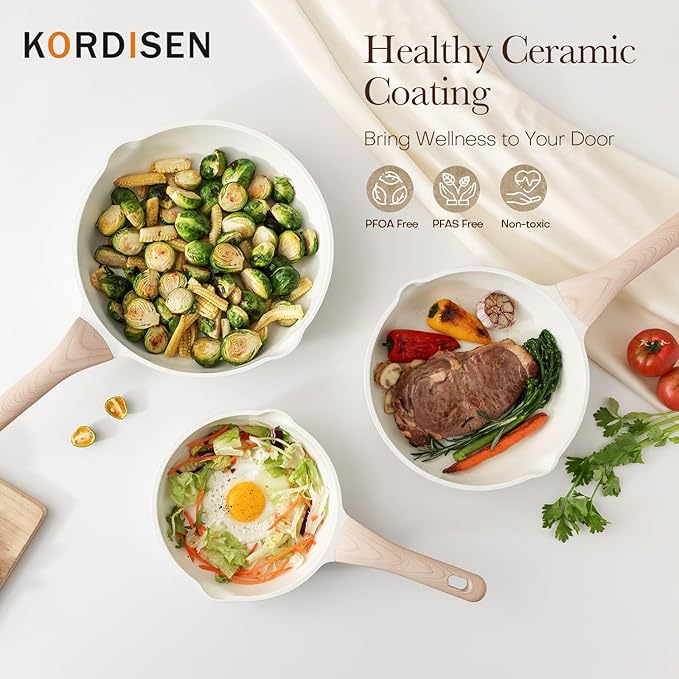 Kordisen Ceramic Non Stick Frying Pans Skillet with Lid, 9.5 Inch Ceramic Frying Pan Nonstick for Cooking Non Toxic, Healthy Induction Cookware, Heat Resistant Handle, PFOA & PFAS Free